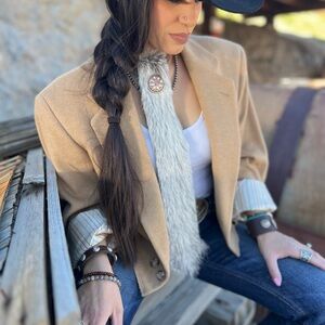 Wildhide Blade Necklace Cowhide Tie with Rhinestone Concho Dirty Mojave Leather